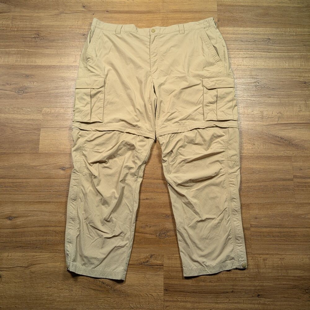 LL Bean Convertible Hiking Pants Men's XXL Beige Khaki Insect Shield Outdoors